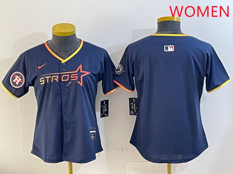 Women Houston Astros Blank Drak Blue Three generations Joint Name 2025 Nike MLB Jersey style 3